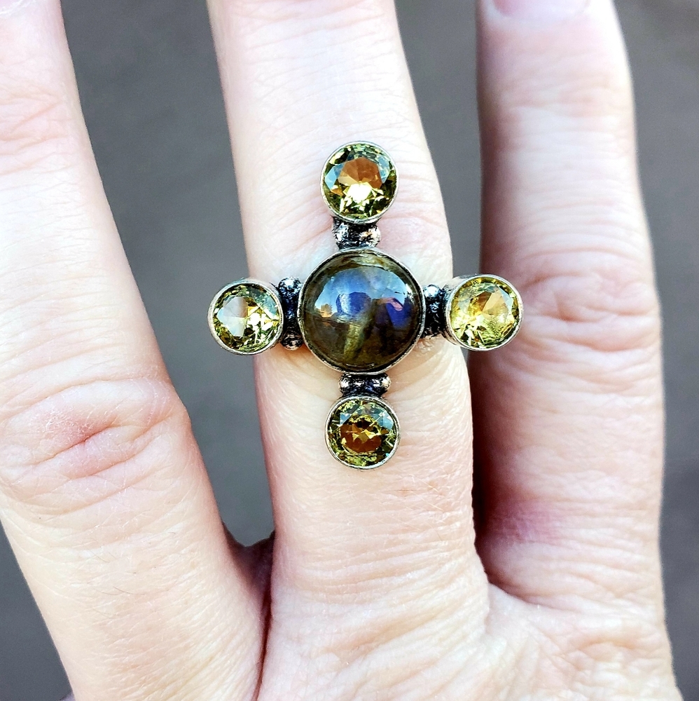 New Labradorite & Citrine 925 Silver Ring. - Picture 14 of 16